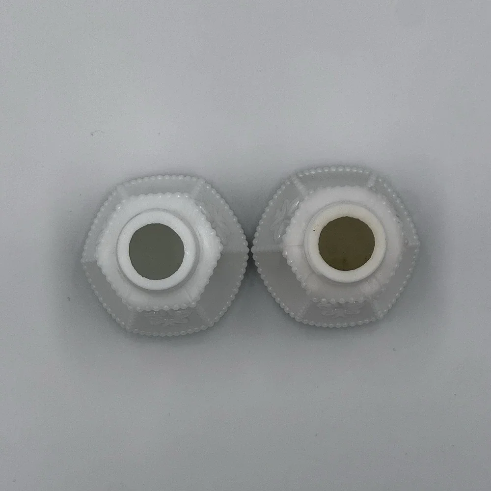 Fenton Milk Glass Flower Panel Salt & Pepper Set Shakers Vintage EUC